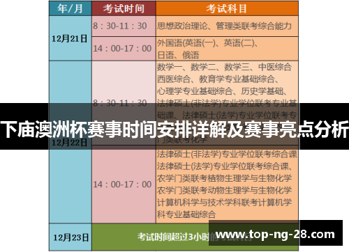 下庙澳洲杯赛事时间安排详解及赛事亮点分析