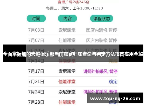 全面掌握加的夫城俱乐部当前联赛归属查询与判定方法指南实用全解